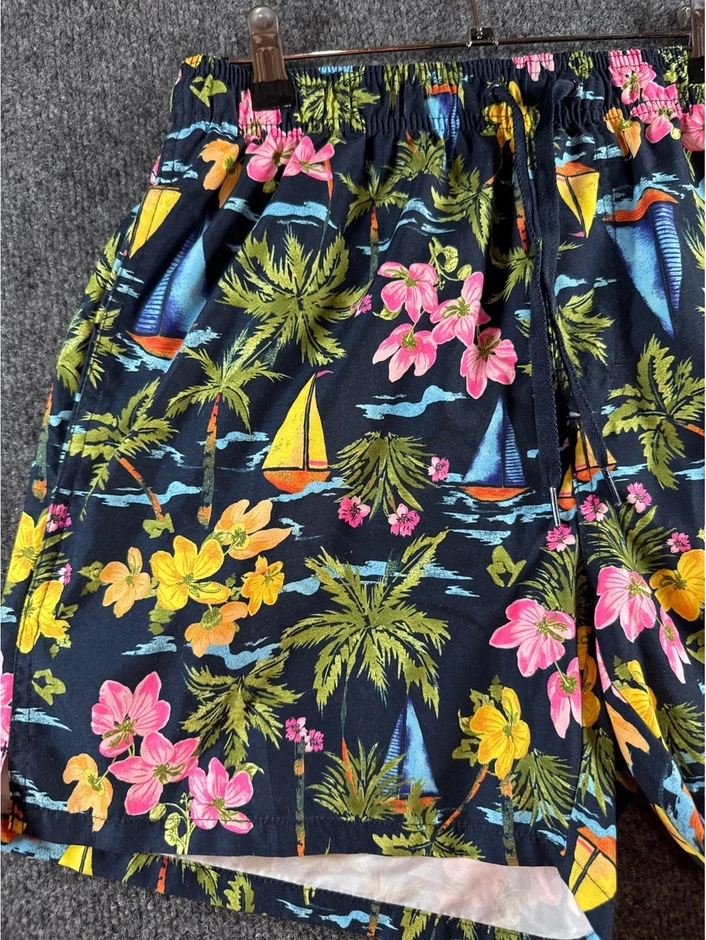 Old Navy Men’s Medium Black Tropical Floral Swim Trunks Board Shorts